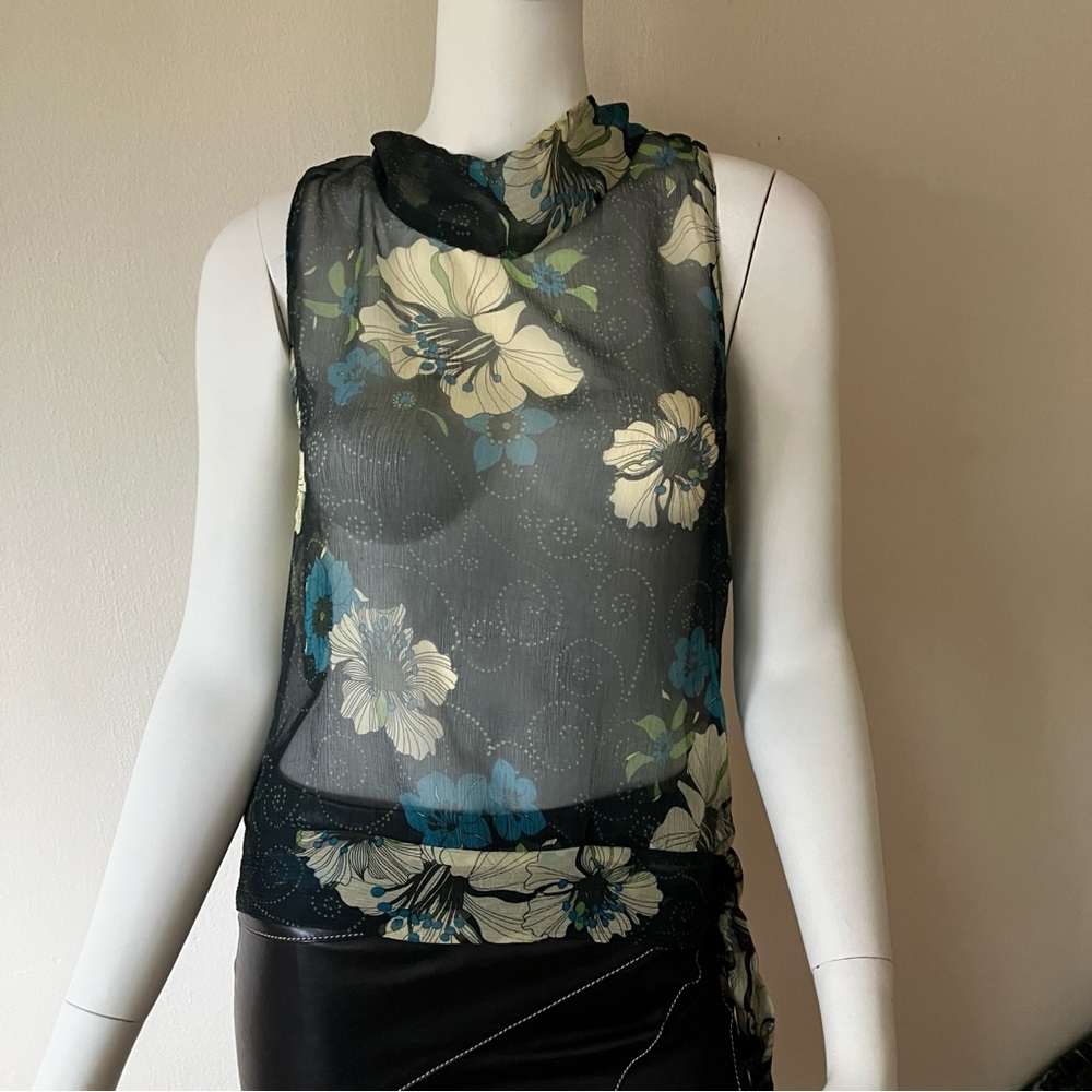 VTG Atos Lombardini silk chiffon floral motif sleeveless top